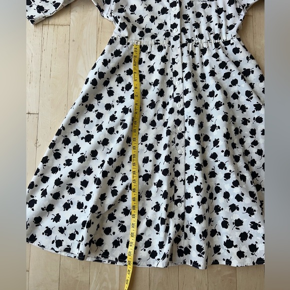 Vintage 70s 80s Petites by Willi Cotton Shirtwaist Dress Black/Ivory Floral Sz 8 - Picture 11 of 15